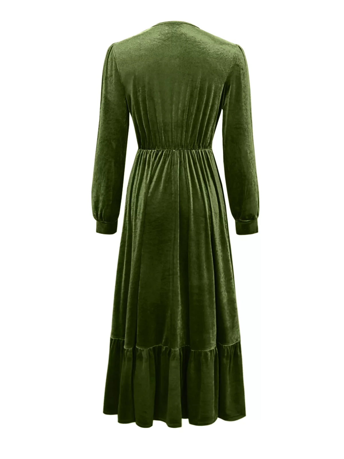 Ruffled hem long sleeve maxi dress full length view