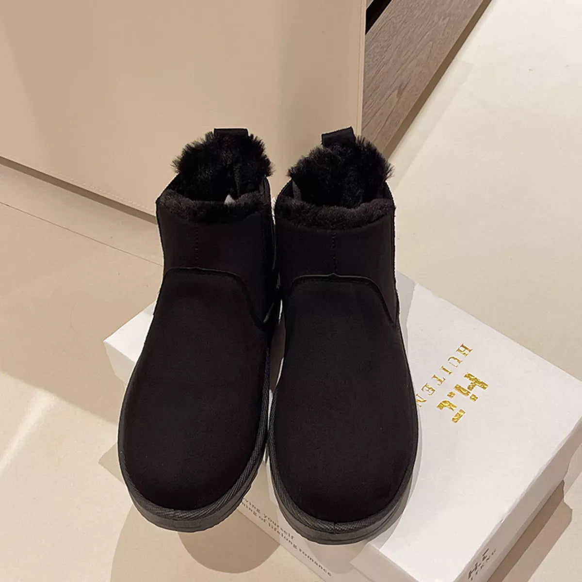 Round toe platform boots back view