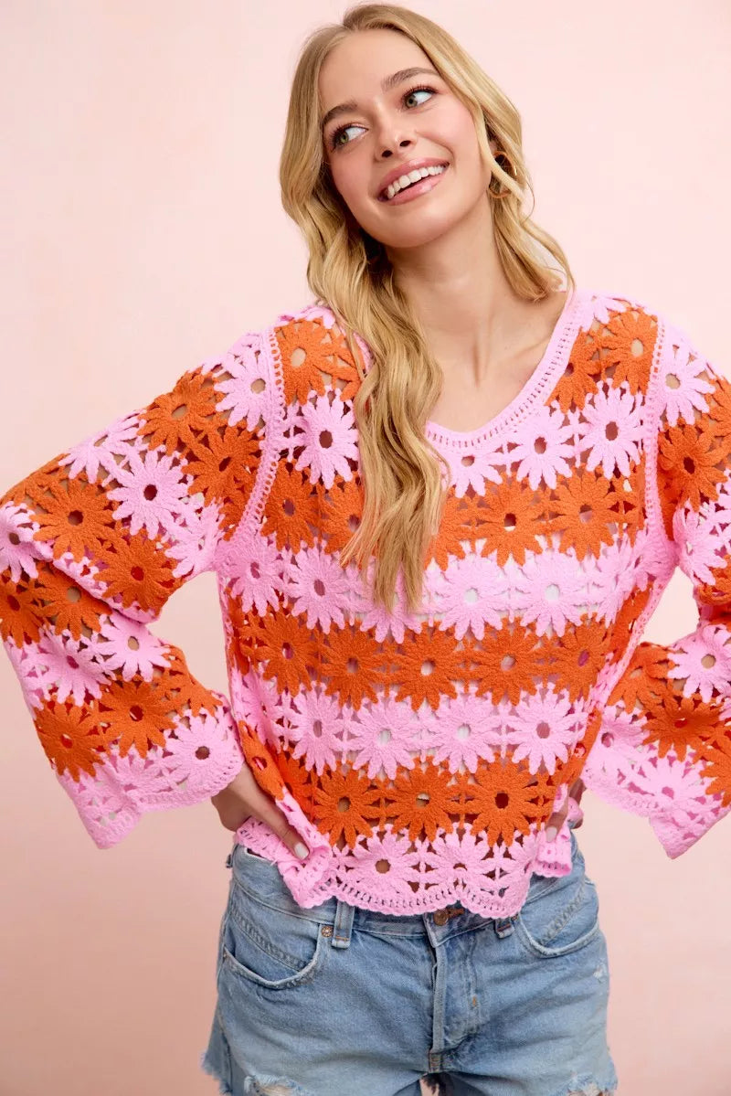 Open weave crochet knit top back