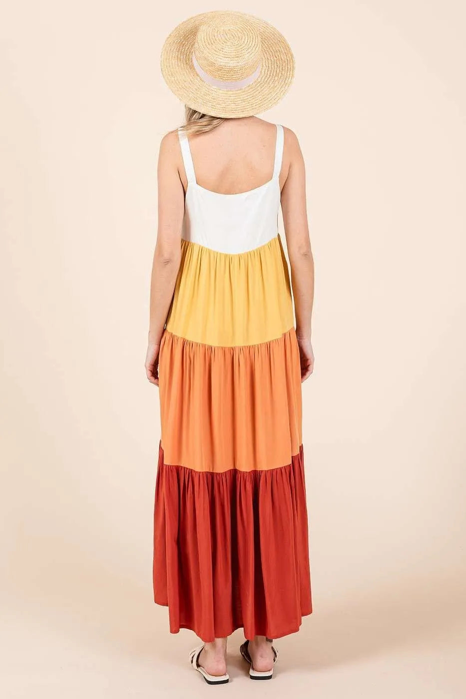 Mittoshop color block tiered maxi dress in apricot multi detail view