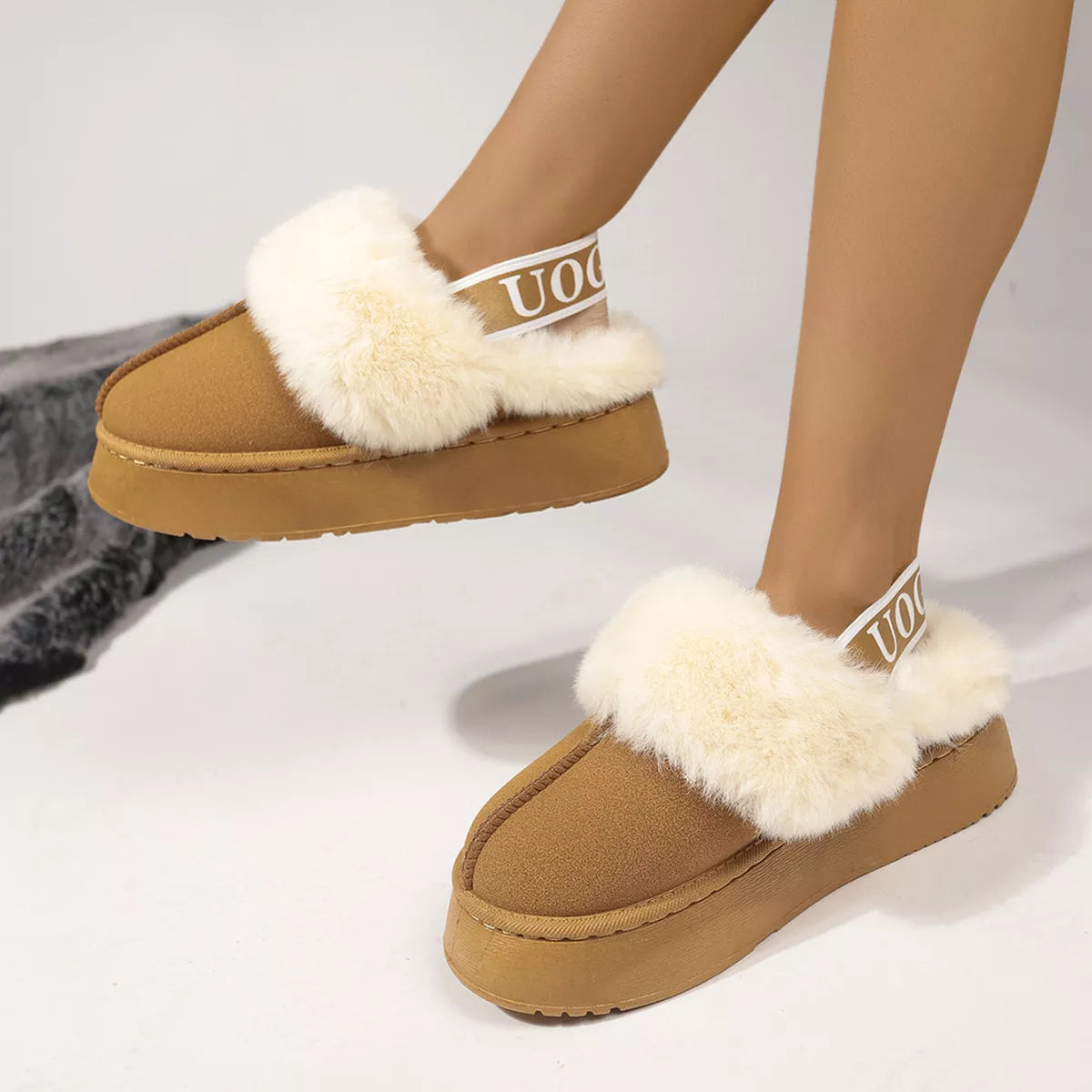 Round toe platform ankle boots in suede close up texture