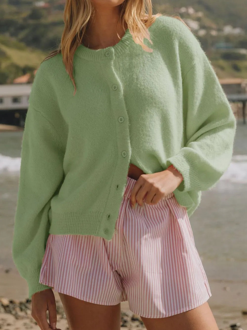 Button Down Long Sleeve Cardigan - Fashorio