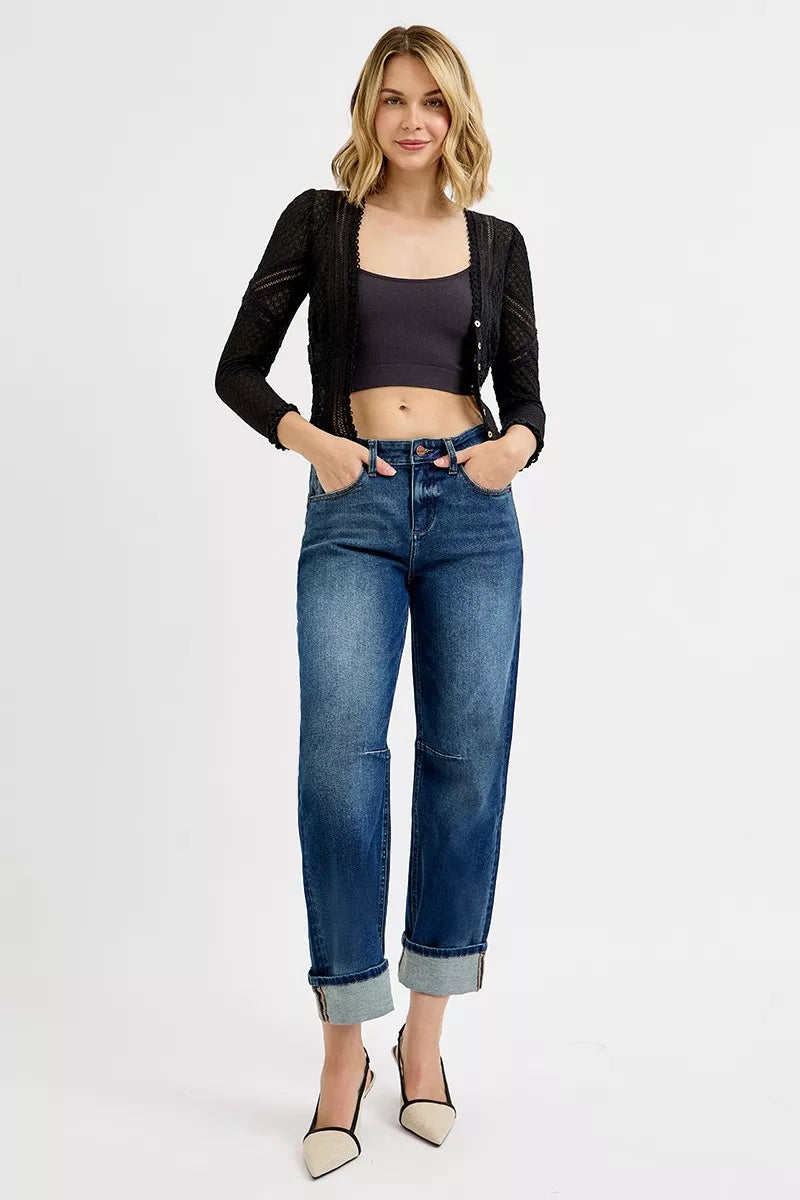 RISEN womens crop barrel jeans styled outfit