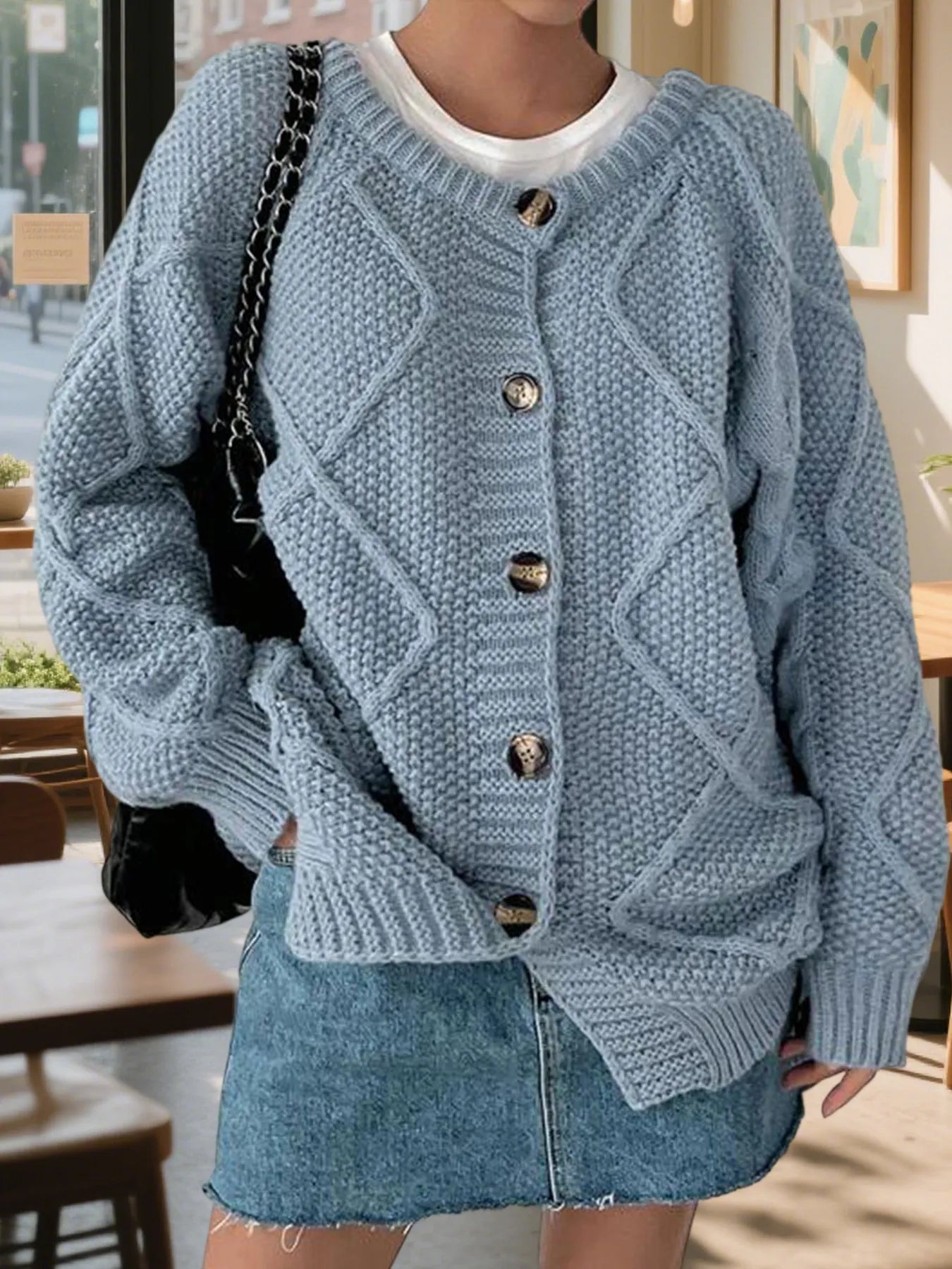Button-Front Long Sleeve Cardigan - Fashorio