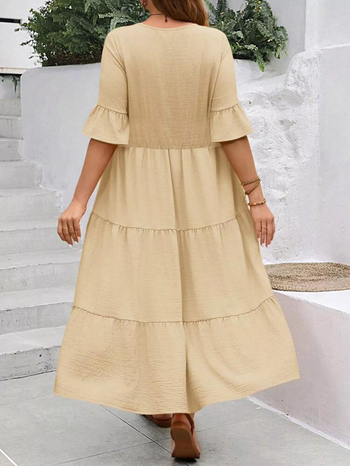 Plus Size Ruffle Sleeve Tiered Midi Dress, view 7