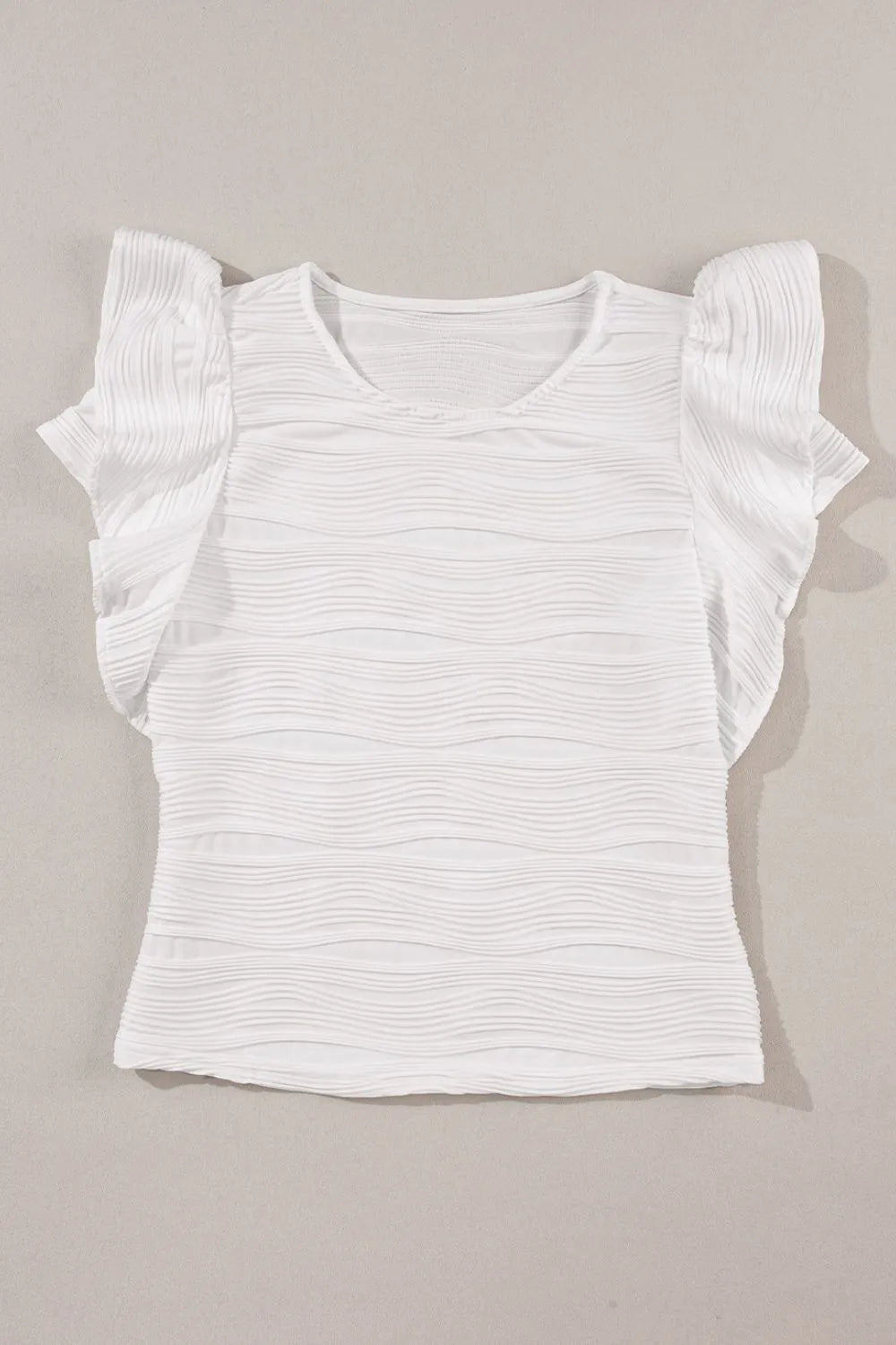 Ruffled Round Neck Textured Top - Fashorio