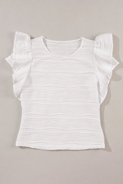 Ruffled Round Neck Textured Top - Fashorio