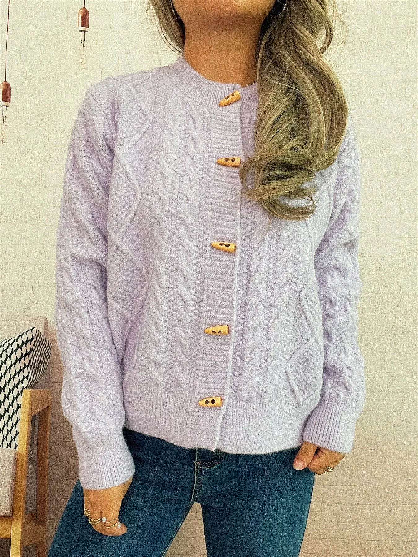 Cable Knit Button-Up Cardigan - Fashorio
