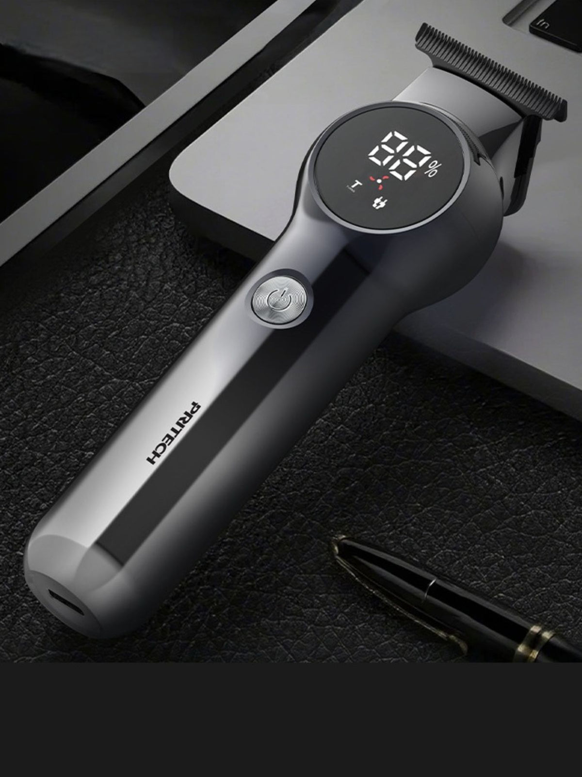 Silver rechargeable hair clipper front view