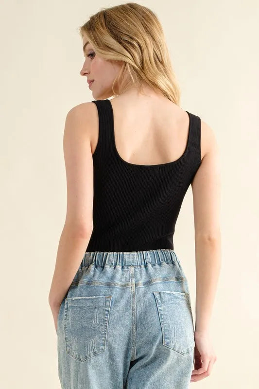 And The Why Ribbed Square Neck Bodysuit - Fashorio
