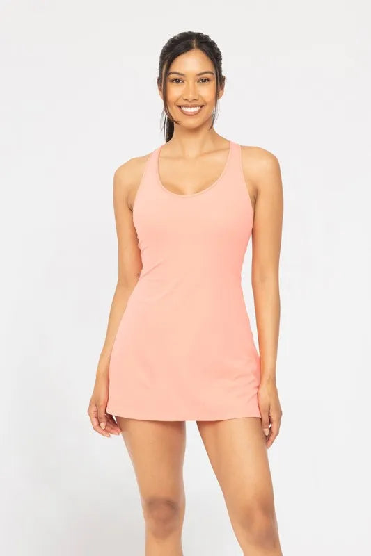 Twist Racerback Fit and Flare Dress in Watermelon back view