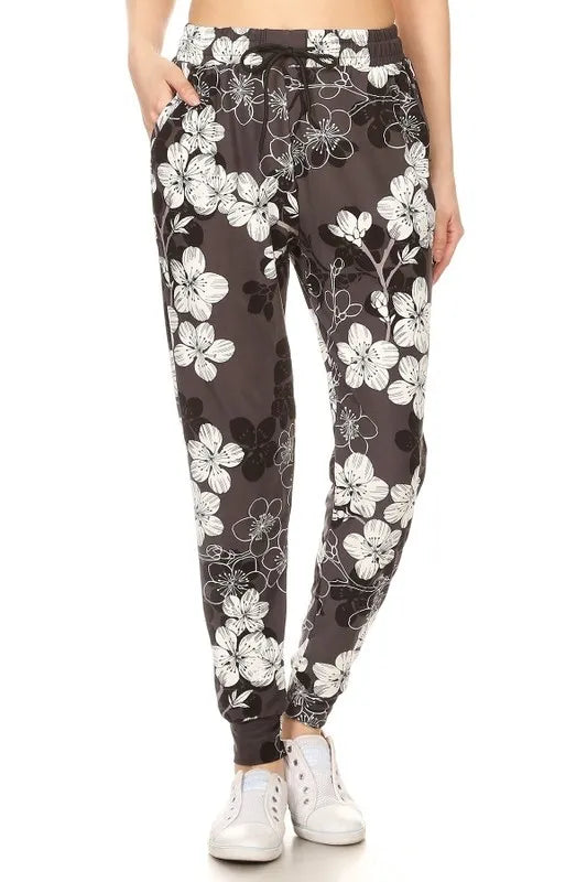 Leggings Depot Full Size Buttery Soft Floral Joggers with Drawstring Plus Size MULTI - Fashorio