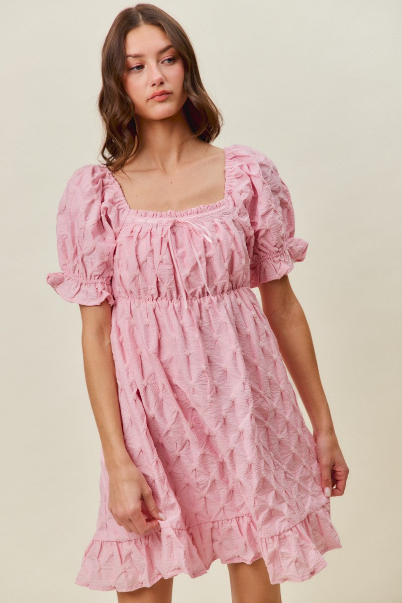 Textured Ruched Bust Mini Dress in Pink view 10