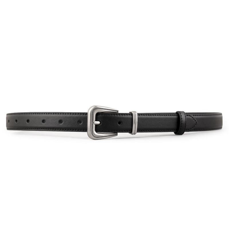 Cowhide leather belt in brown flat lay