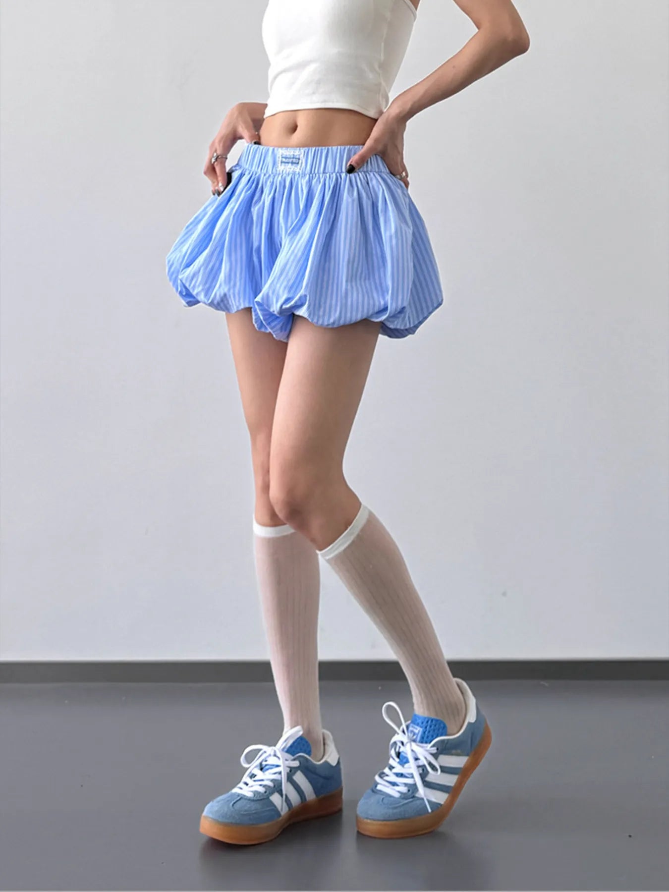 Striped Bubble Hem Casual Shorts - Fashorio