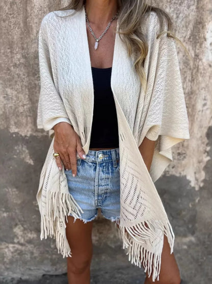 Fringe Open Front Cardigan - Fashorio