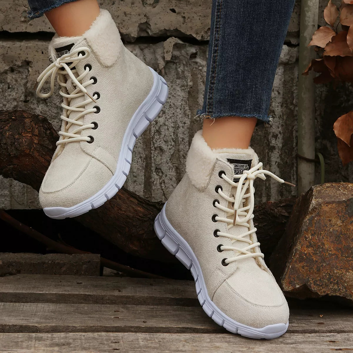 Lace Up Round Toe Boots paired with denim