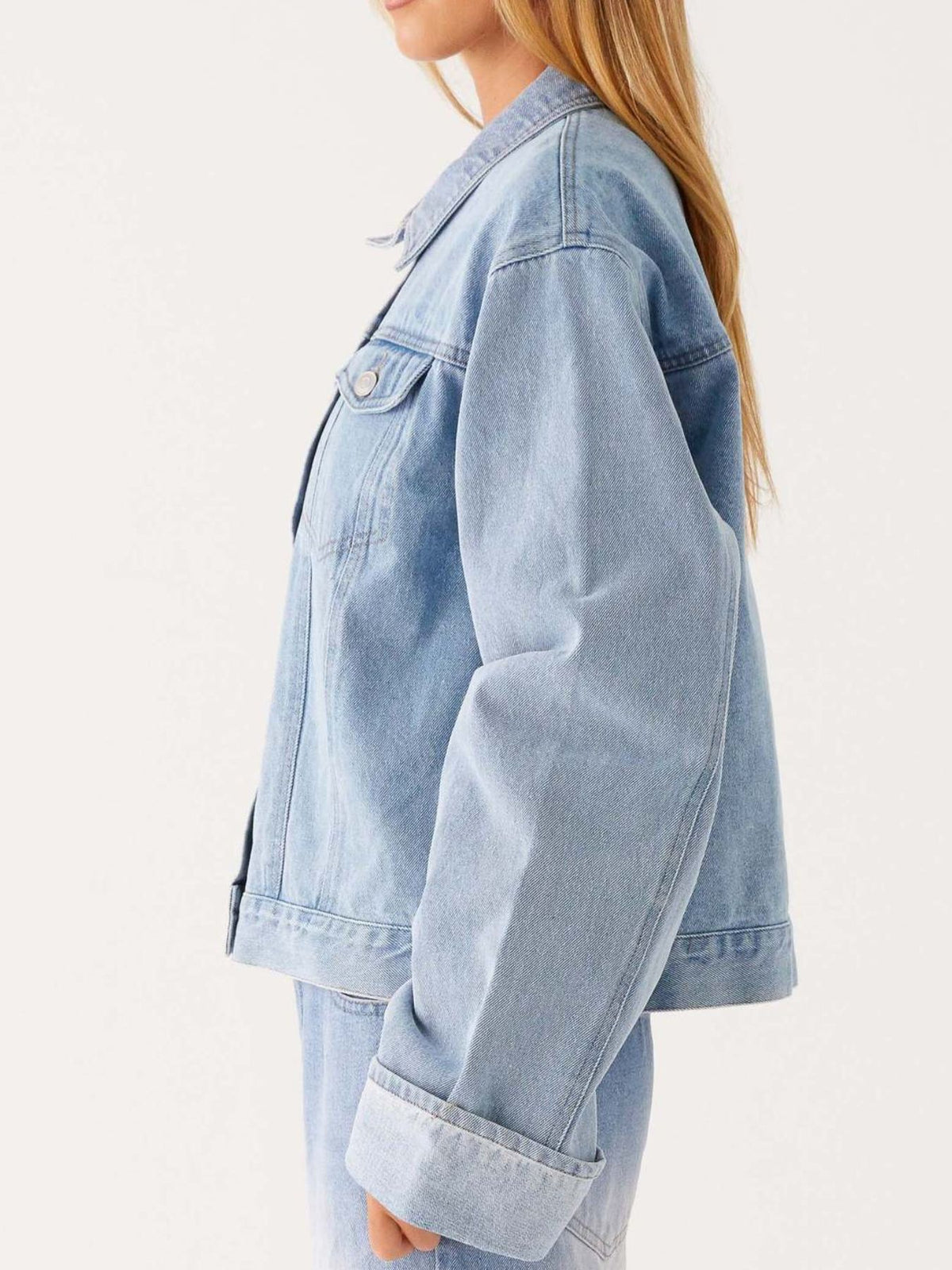 Cropped Oversized Denim Jacket in Dark Blue view 10