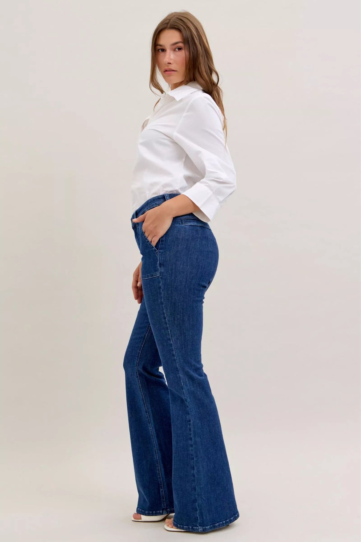 Judy Blue high waist flare jeans styled look