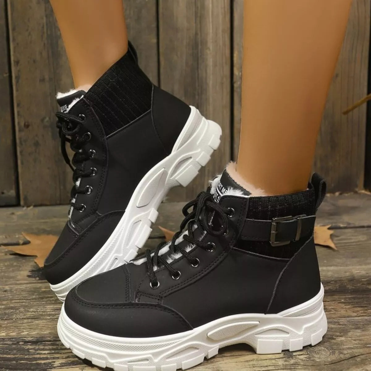 Plush lining lace up boots back view
