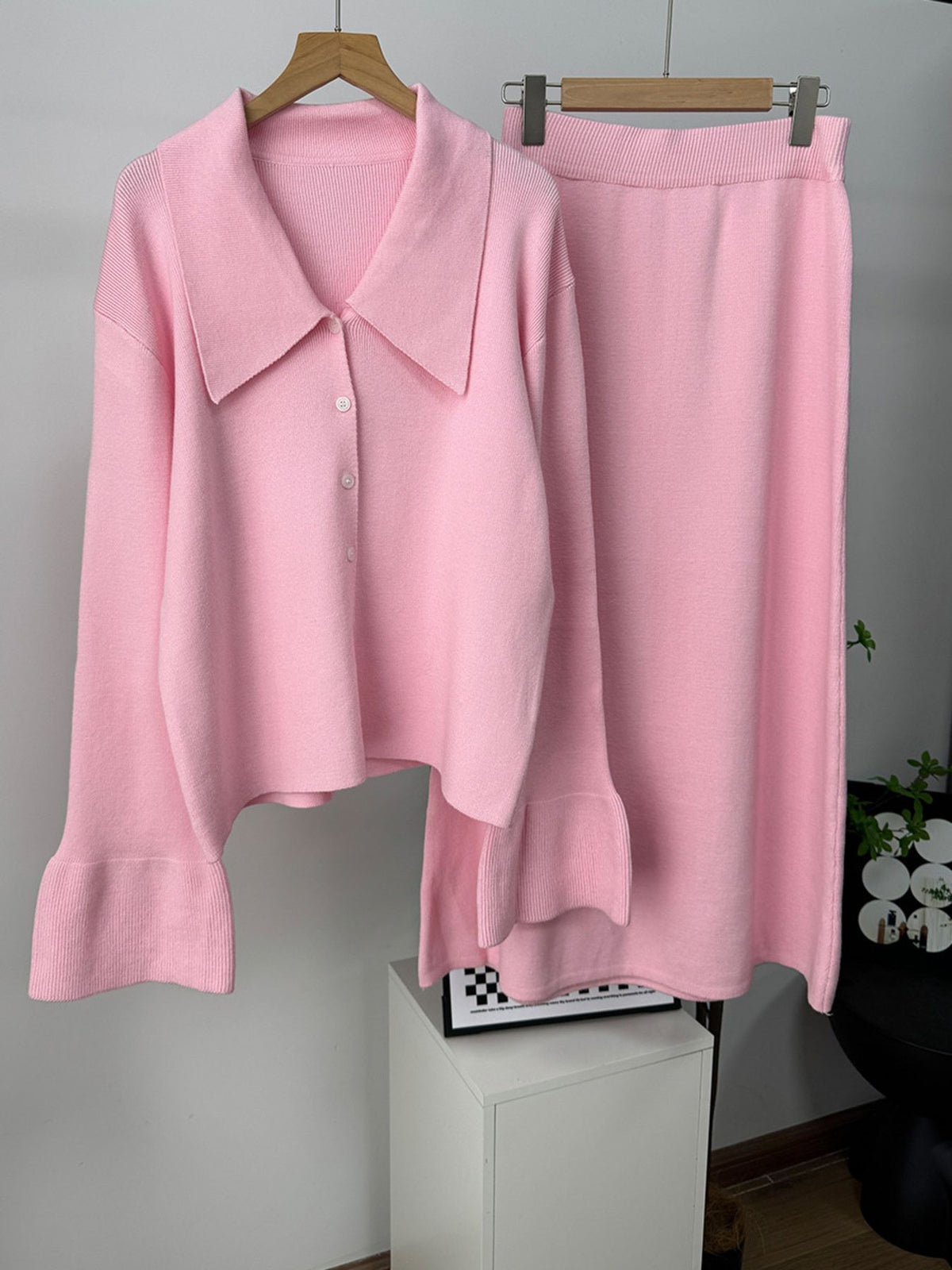 Button Down Cardigan and Skirt Knit Set, view 21