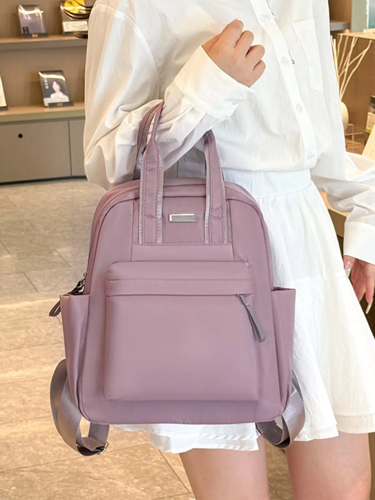 PU leather backpack adjustable strap detail