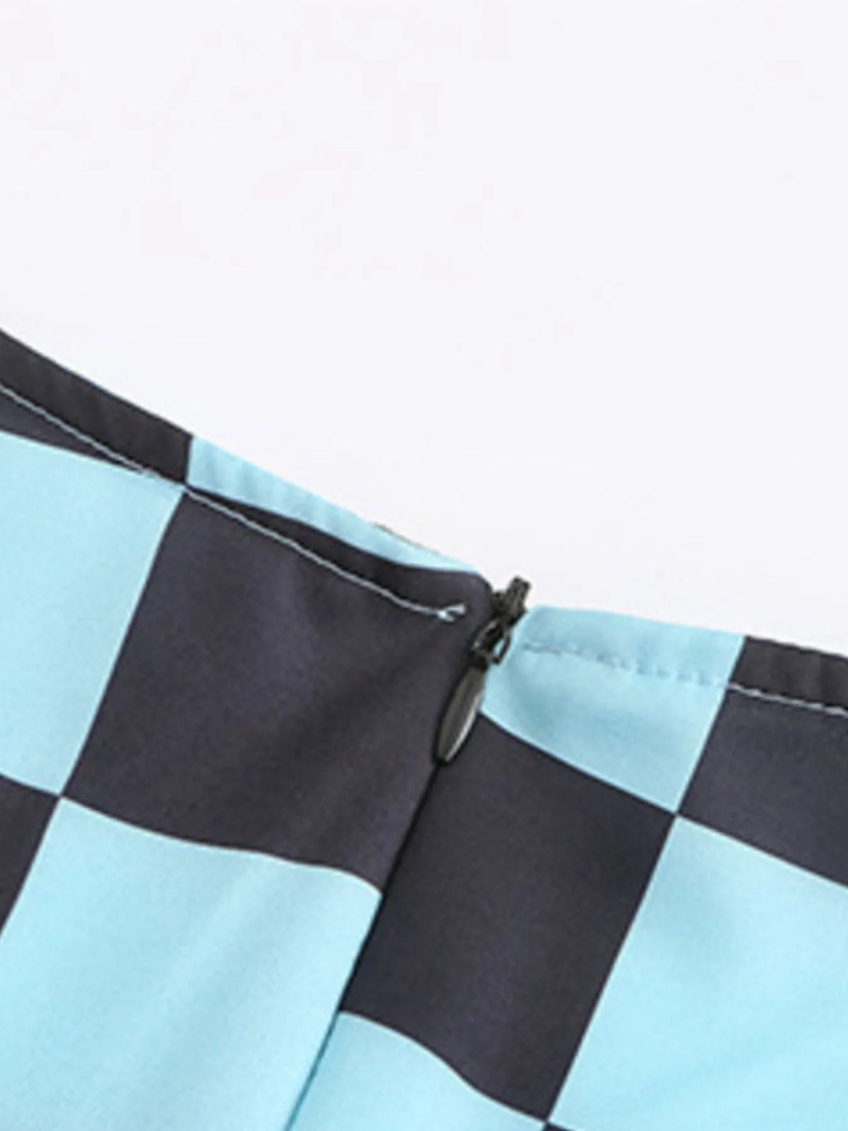 Checkered Tiered Mini Dress in Green close up