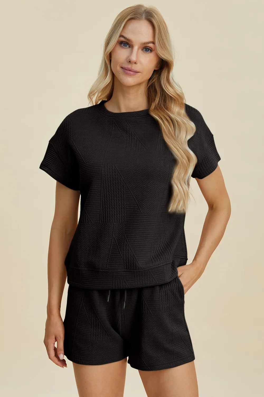 Textured Short Sleeve Top and Shorts Two Piece Set, view 20
