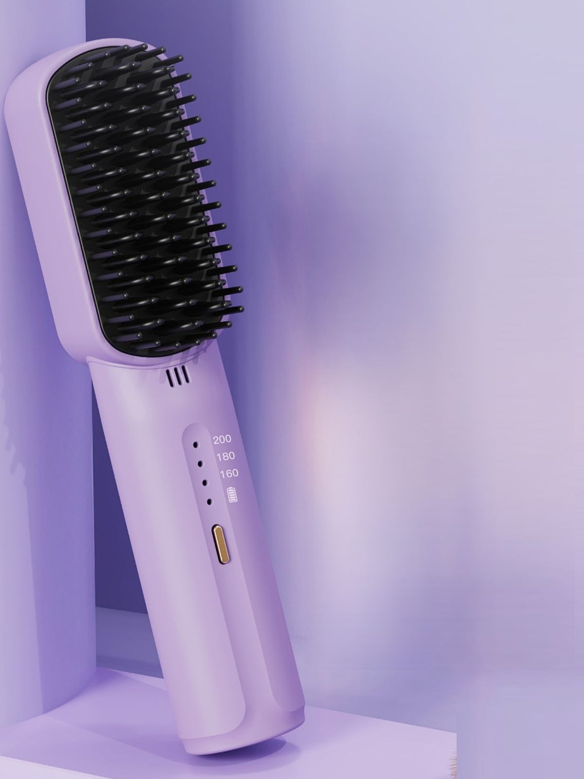 Straightening comb in use on hair
