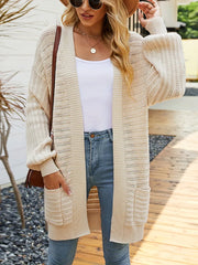 Open Front Sweater Cardigan with Pockets Ivory - Fashorio