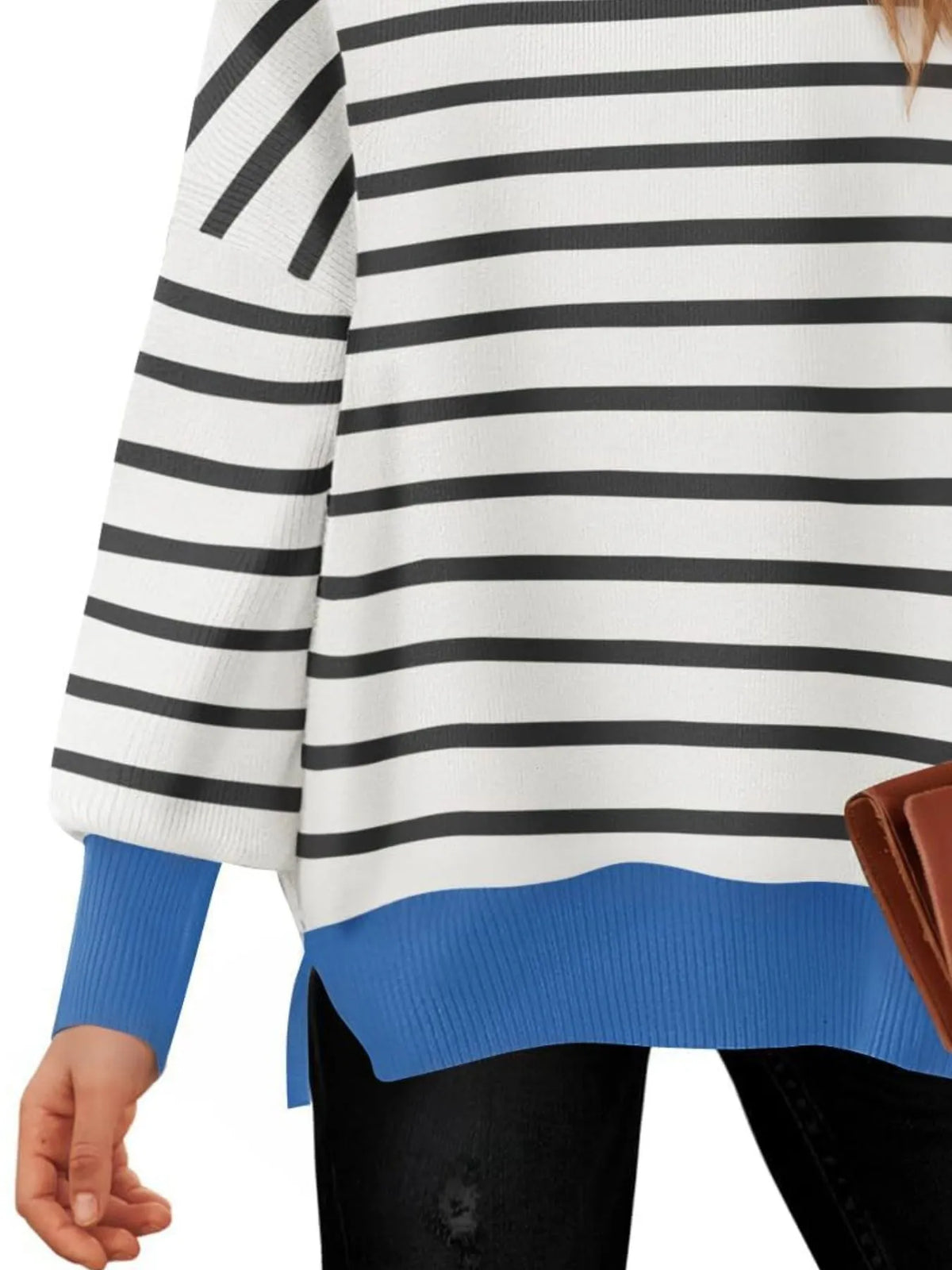 Striped knit sweater draped relaxed fit