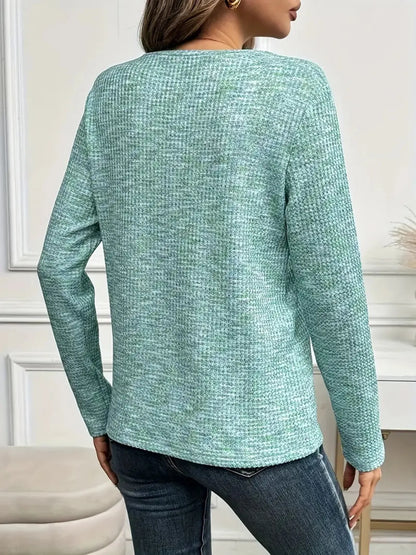 Heathered V-Neck Long Sleeve T-Shirt - Fashorio