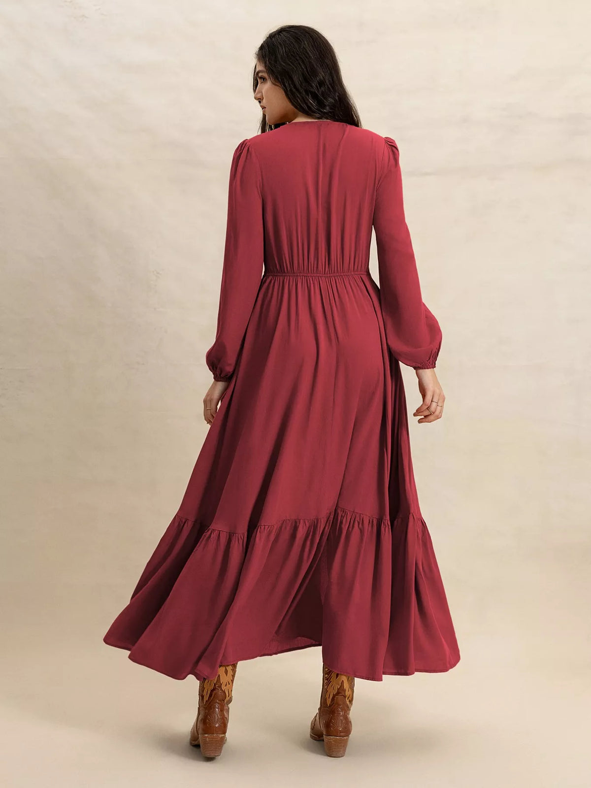V-Neck Balloon Sleeve Maxi Dress Plus Size, view 7