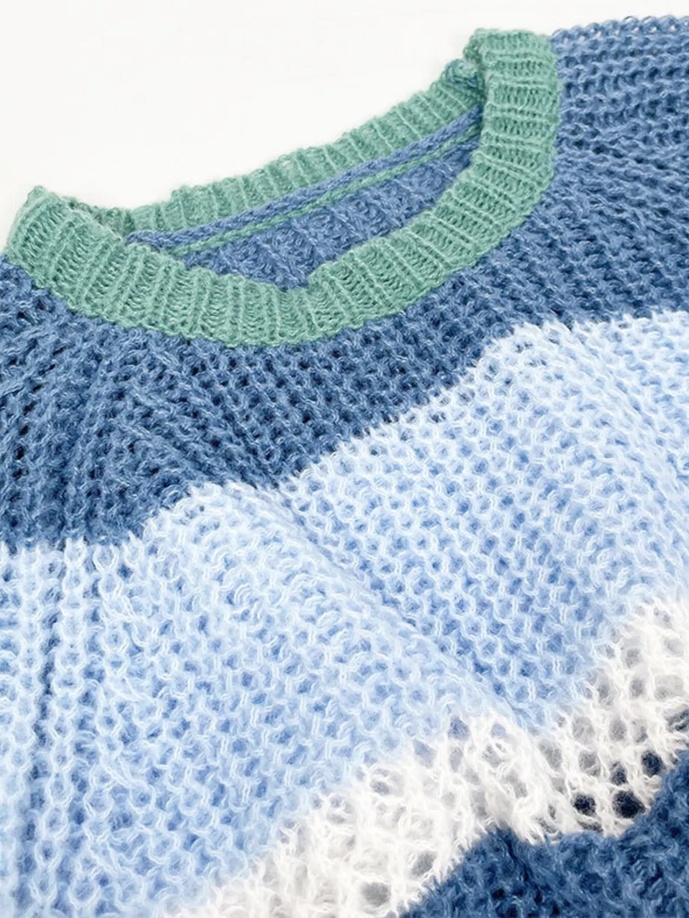 Openwork Striped Color Block Crop Sweater - Fashorio