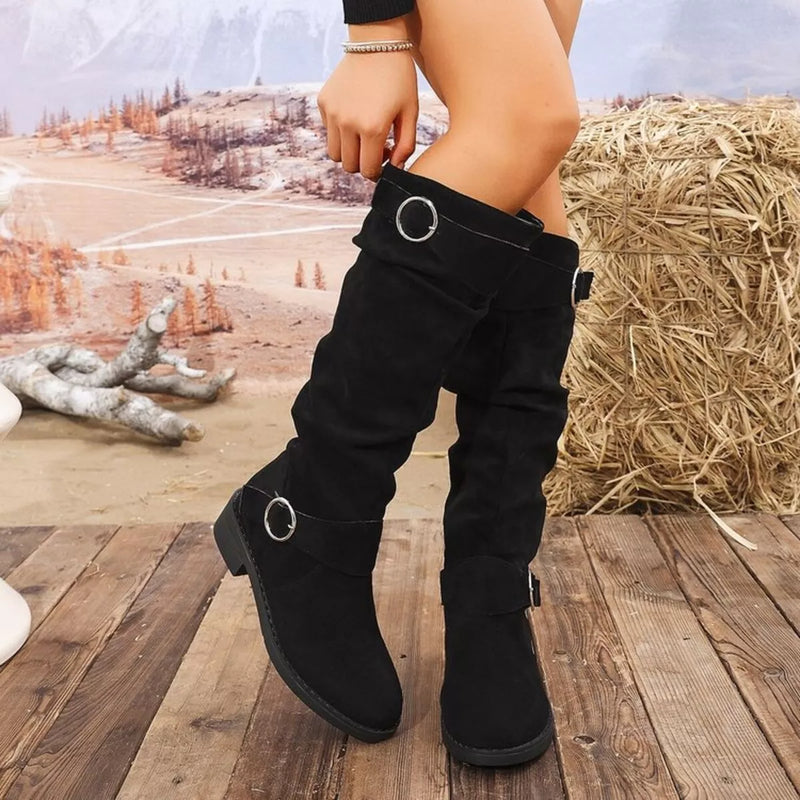 Suede slouch boots front view