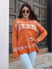 Round Neck Long Sleeve Sweater Orange - Fashorio