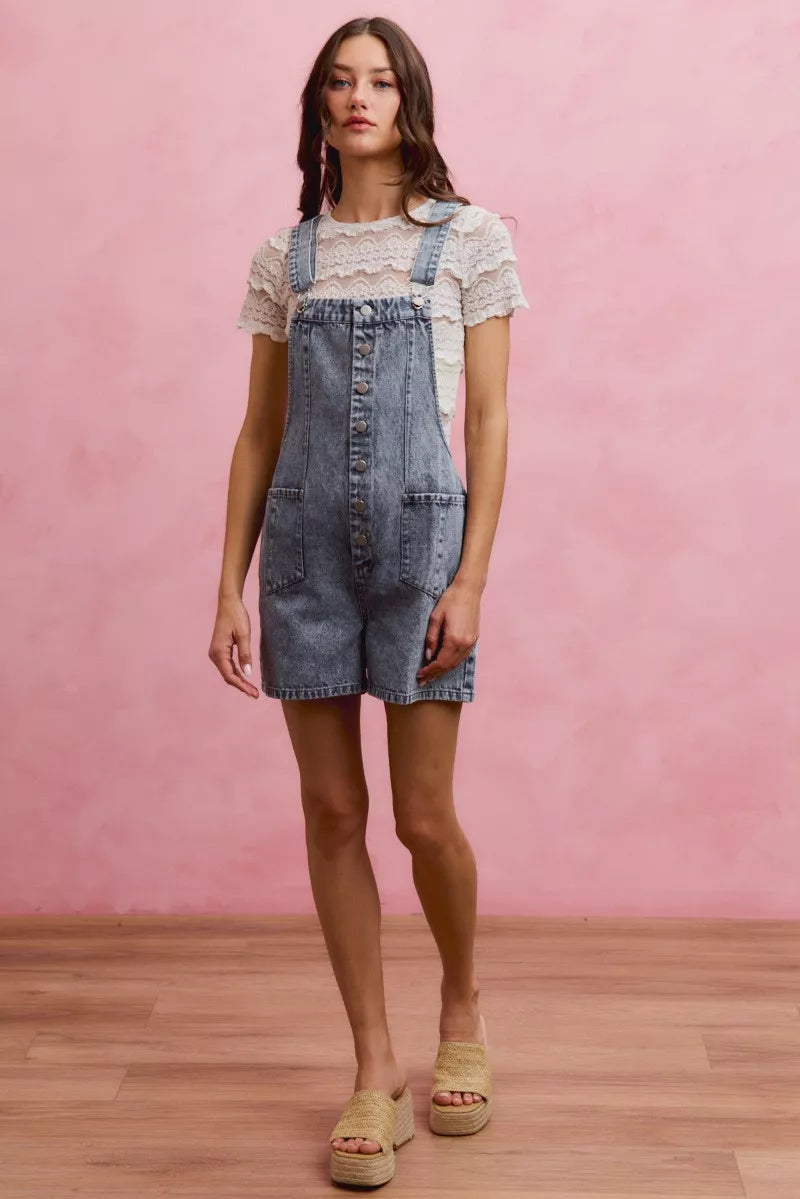 Denim romper fabric texture close up