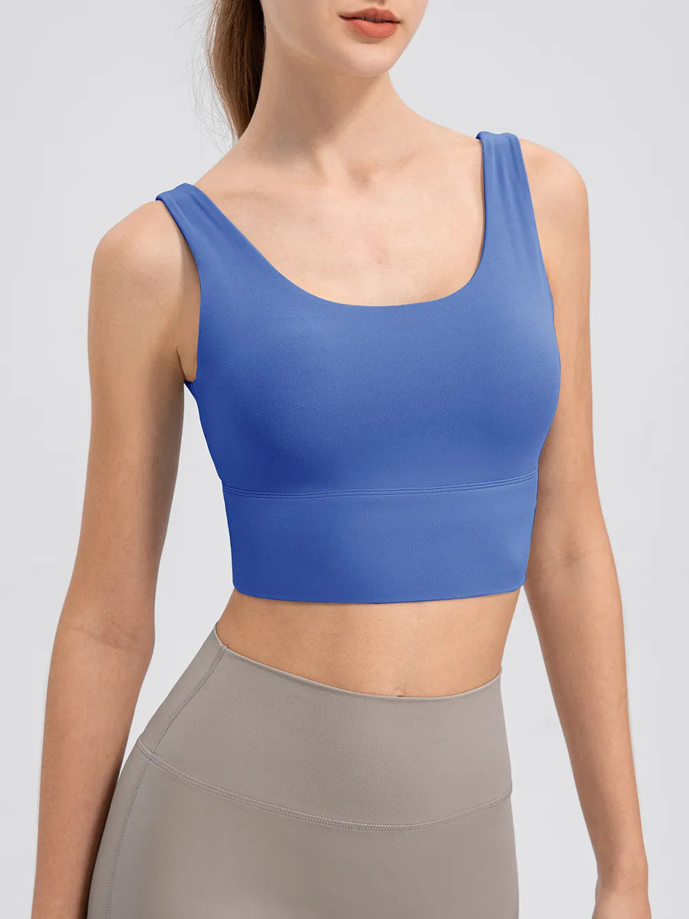 Scoop Neck Wide Strap Active Tank Blue - Fashorio
