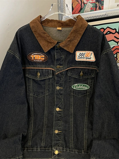 Men's Plus Size Corduroy Collar Button Up Denim Jacket - Fashorio
