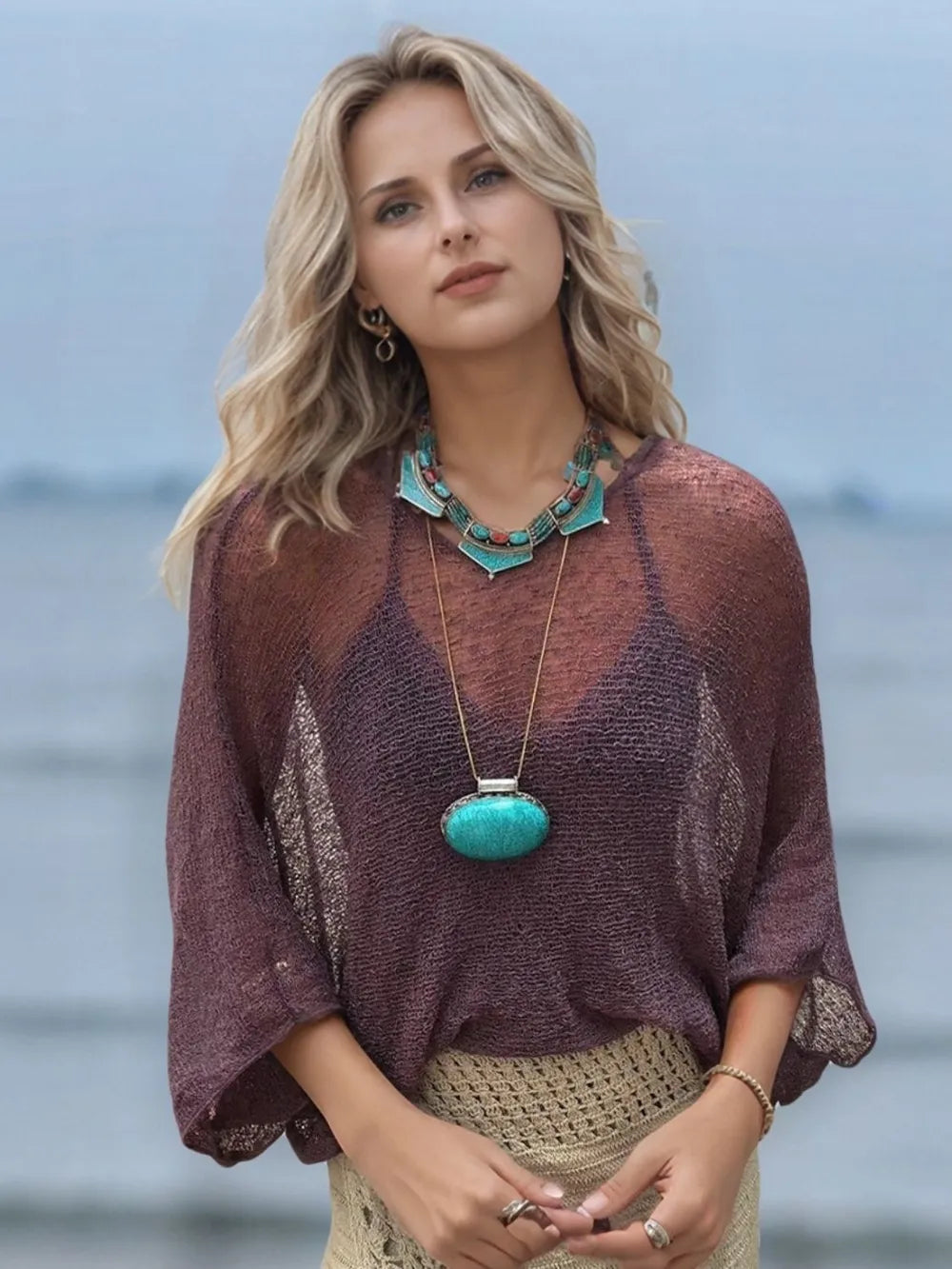 Long sleeve beach cover up side view