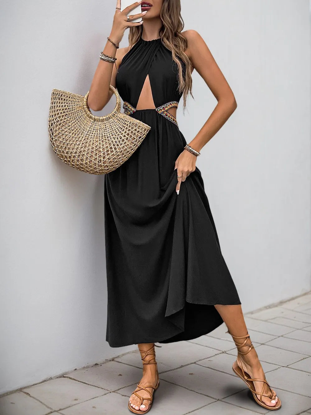 Black cutout maxi dress full length view