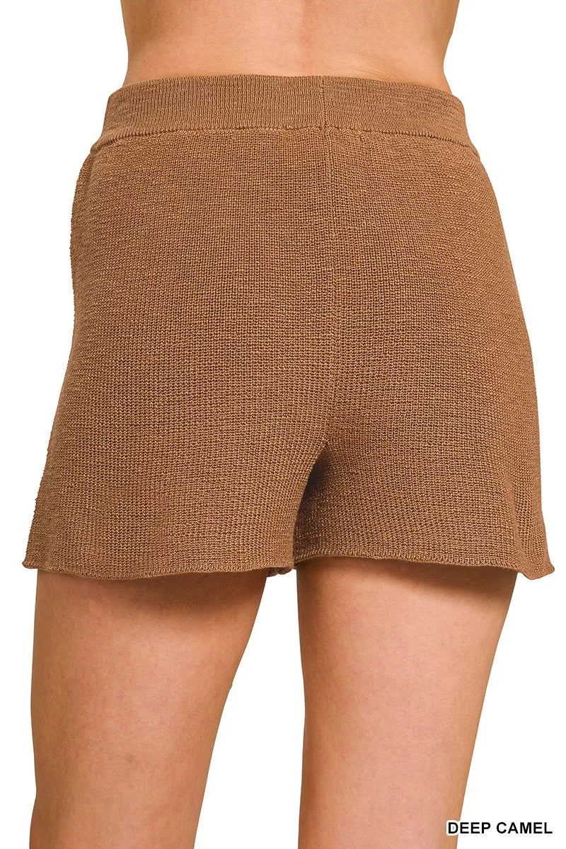 Round Neck Sweater Top and Shorts Set in Camel detail