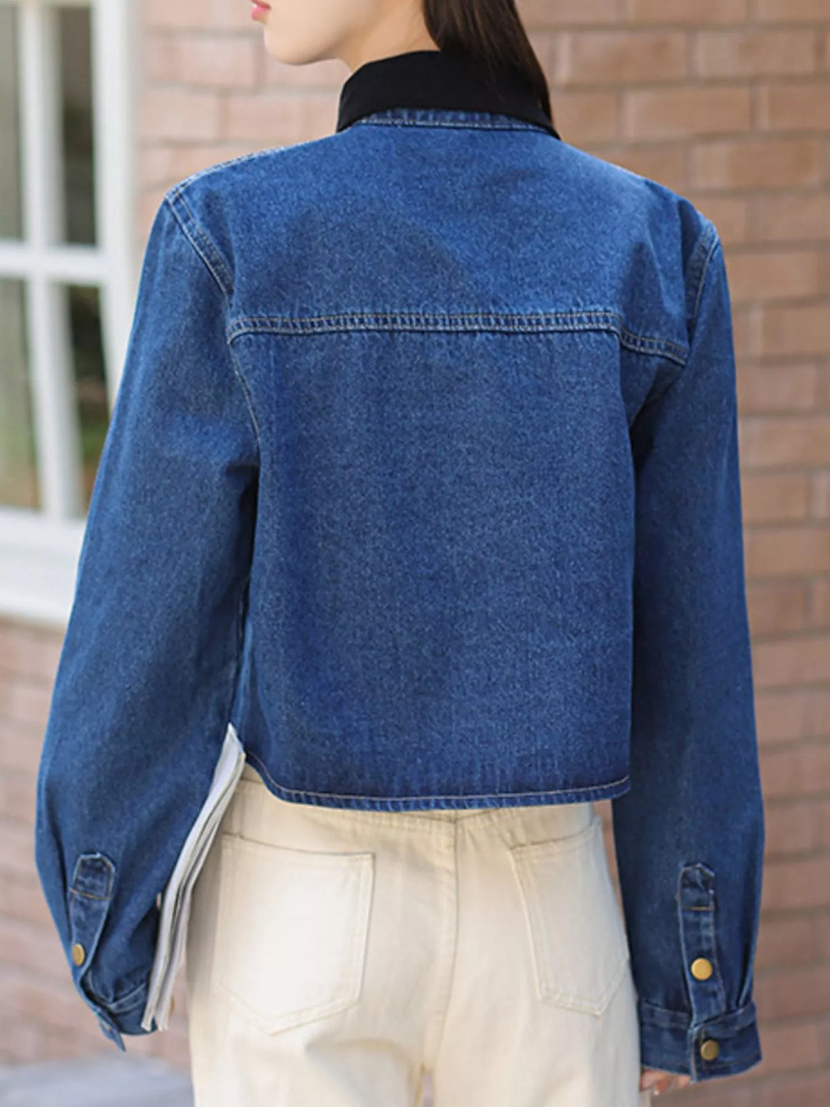 Snap Down Chest Pocket Denim Jacket in Blue back view