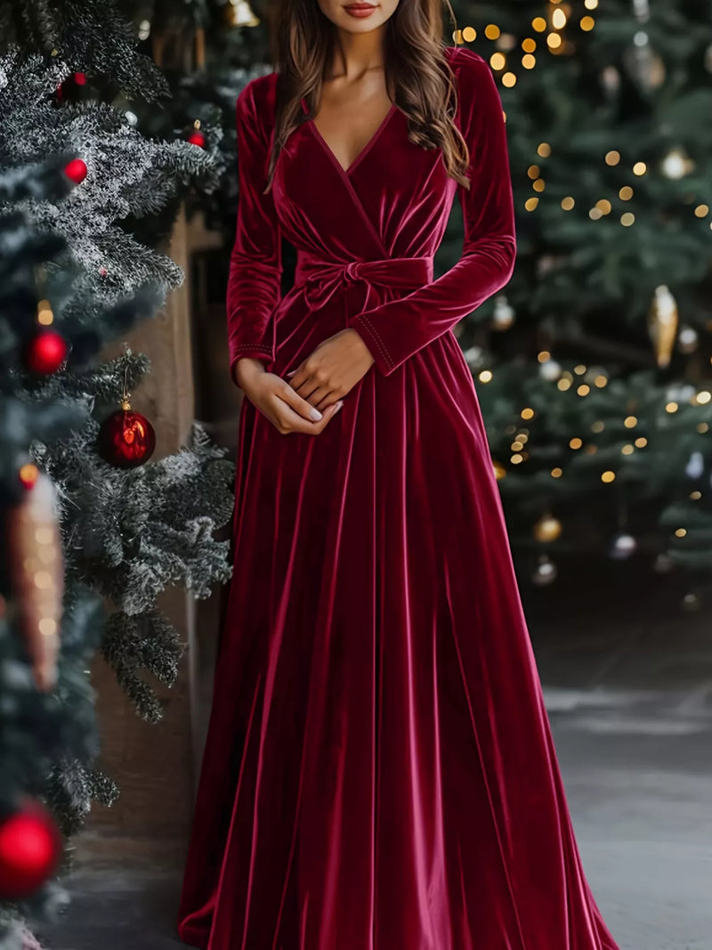 velvet wrap surplice maxi dress front view
