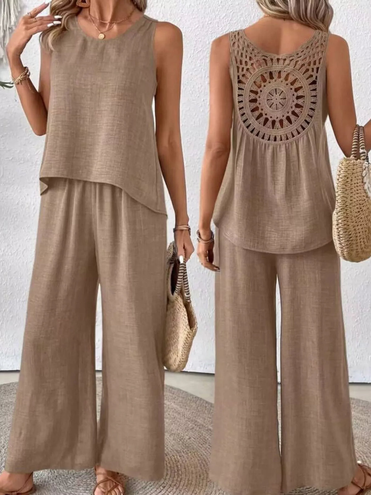 Round neck tank and pants set overview