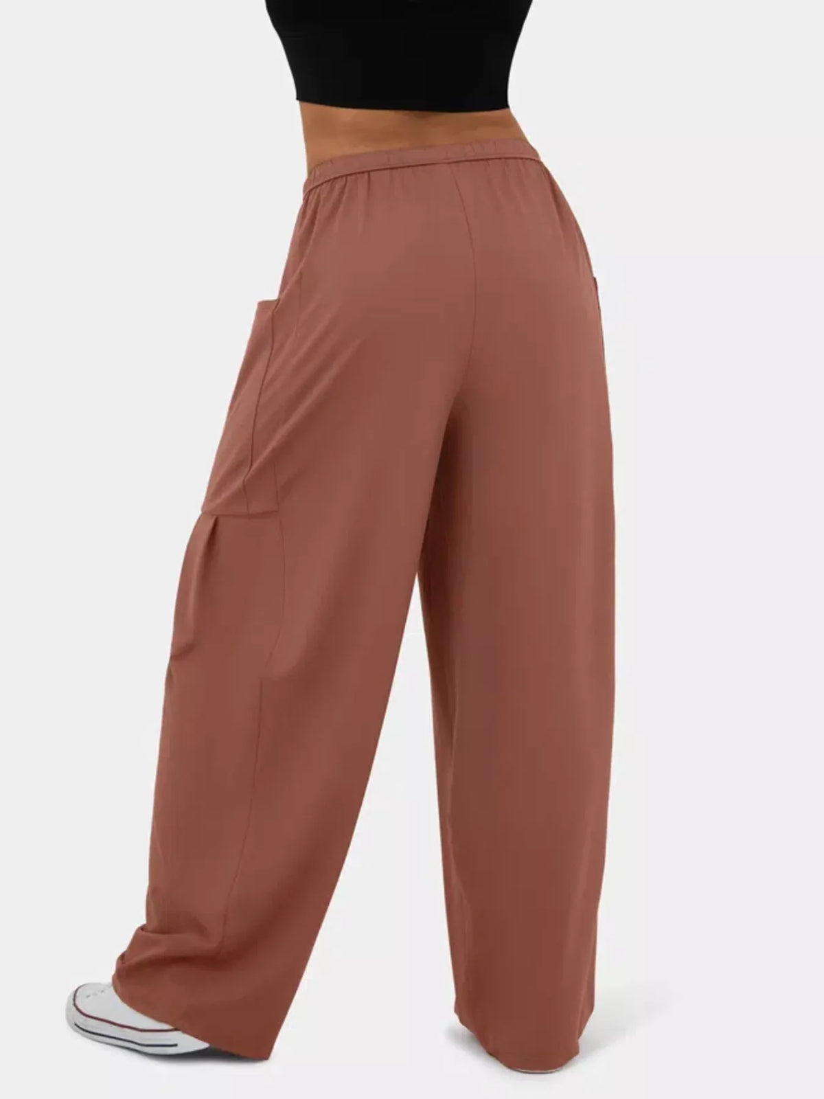 High waisted wide leg drawstring pants back view