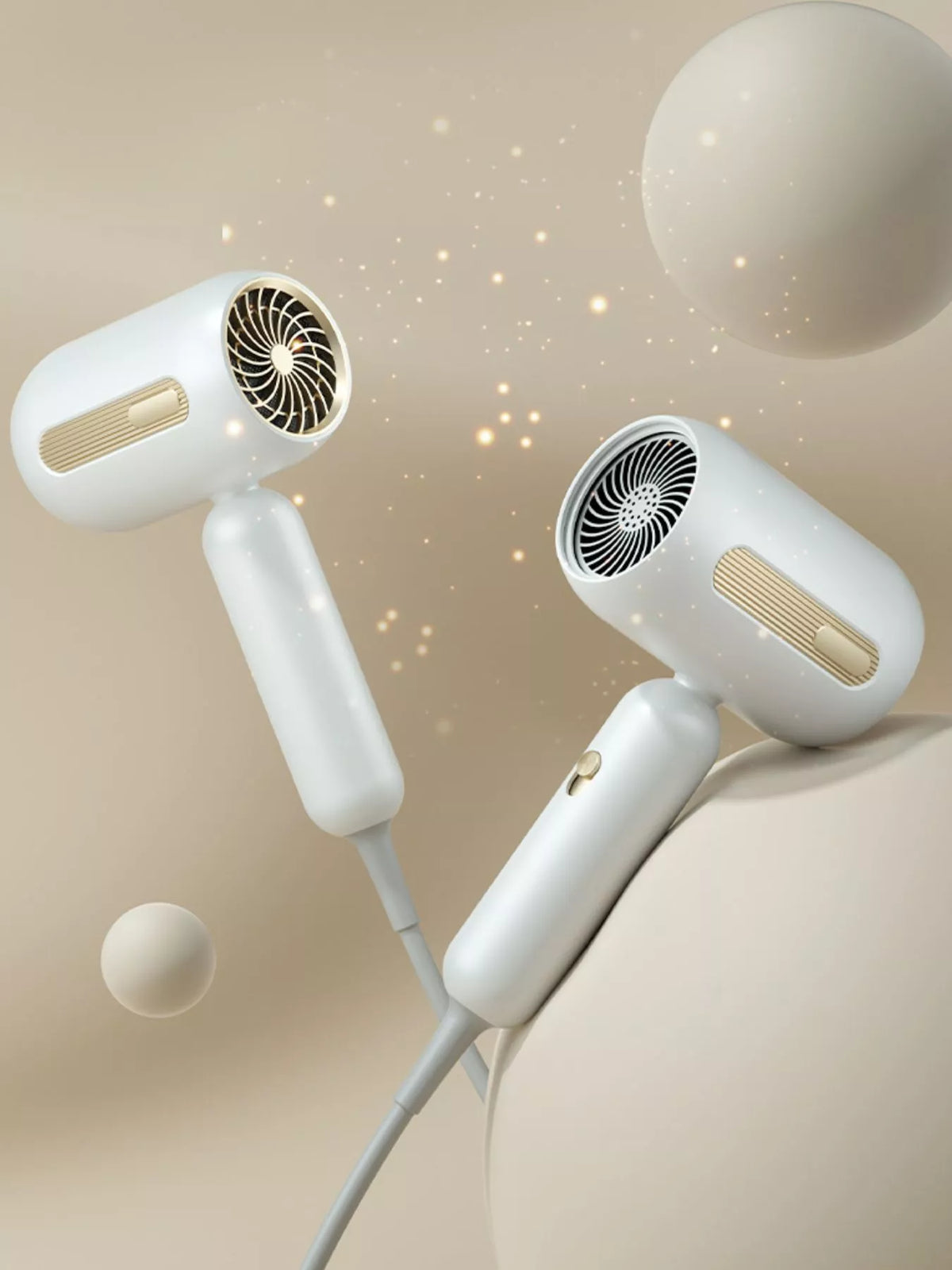 Beige portable hair dryer side view