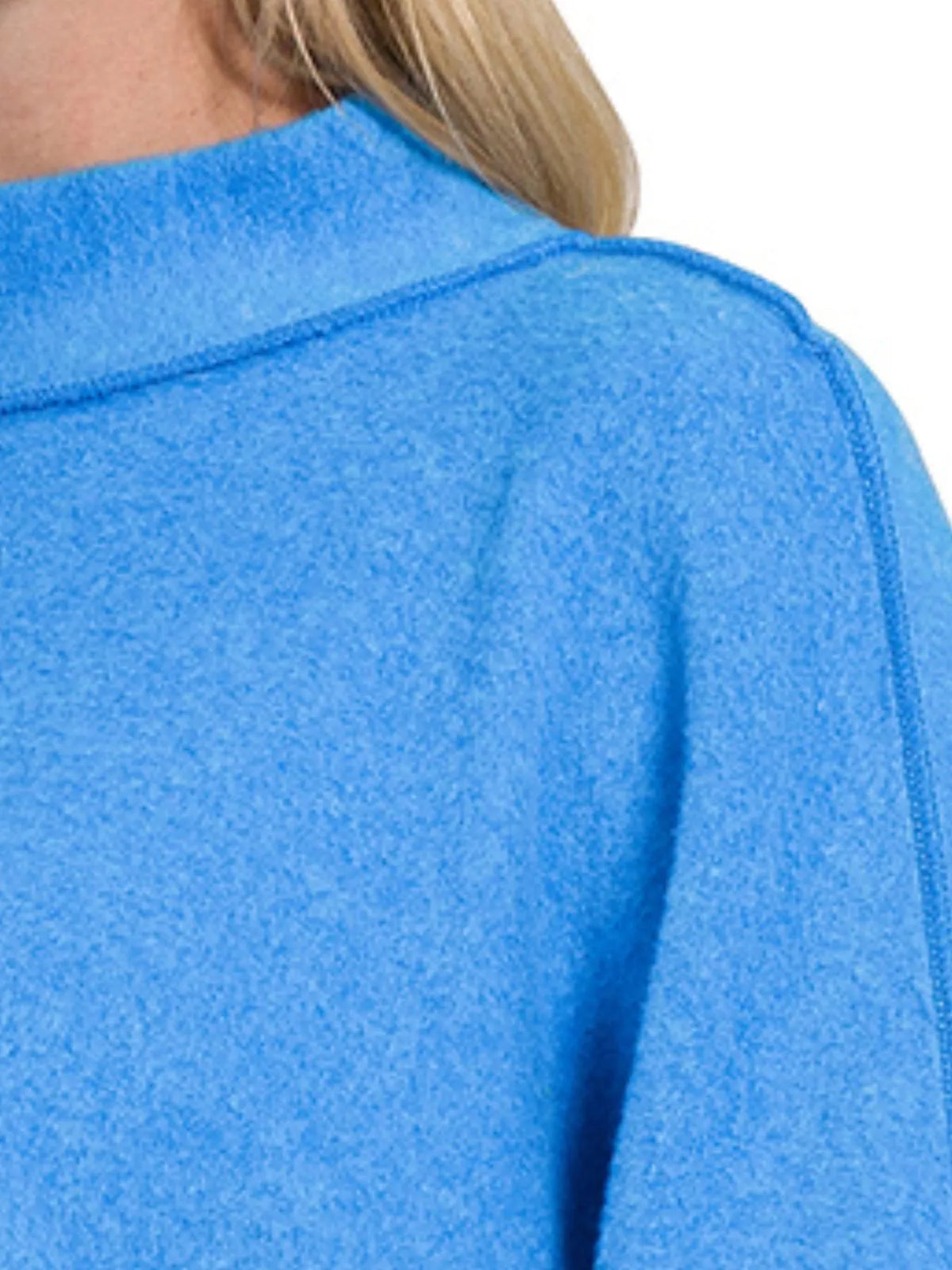 Brushed Melange Hacci Cropped Sweater in Ocean Blue back view