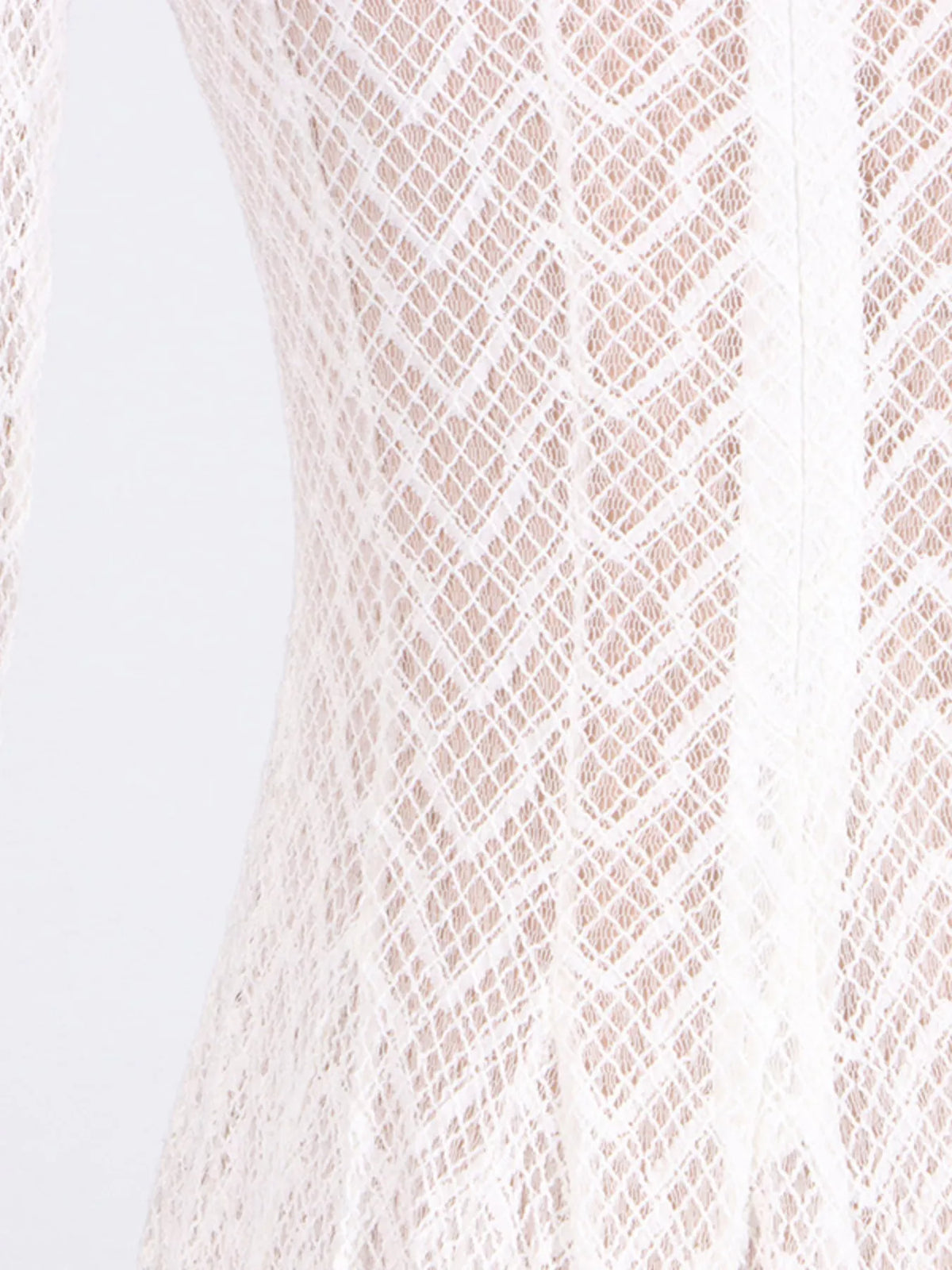 white lace mock neck long sleeve maxi dress back detail view
