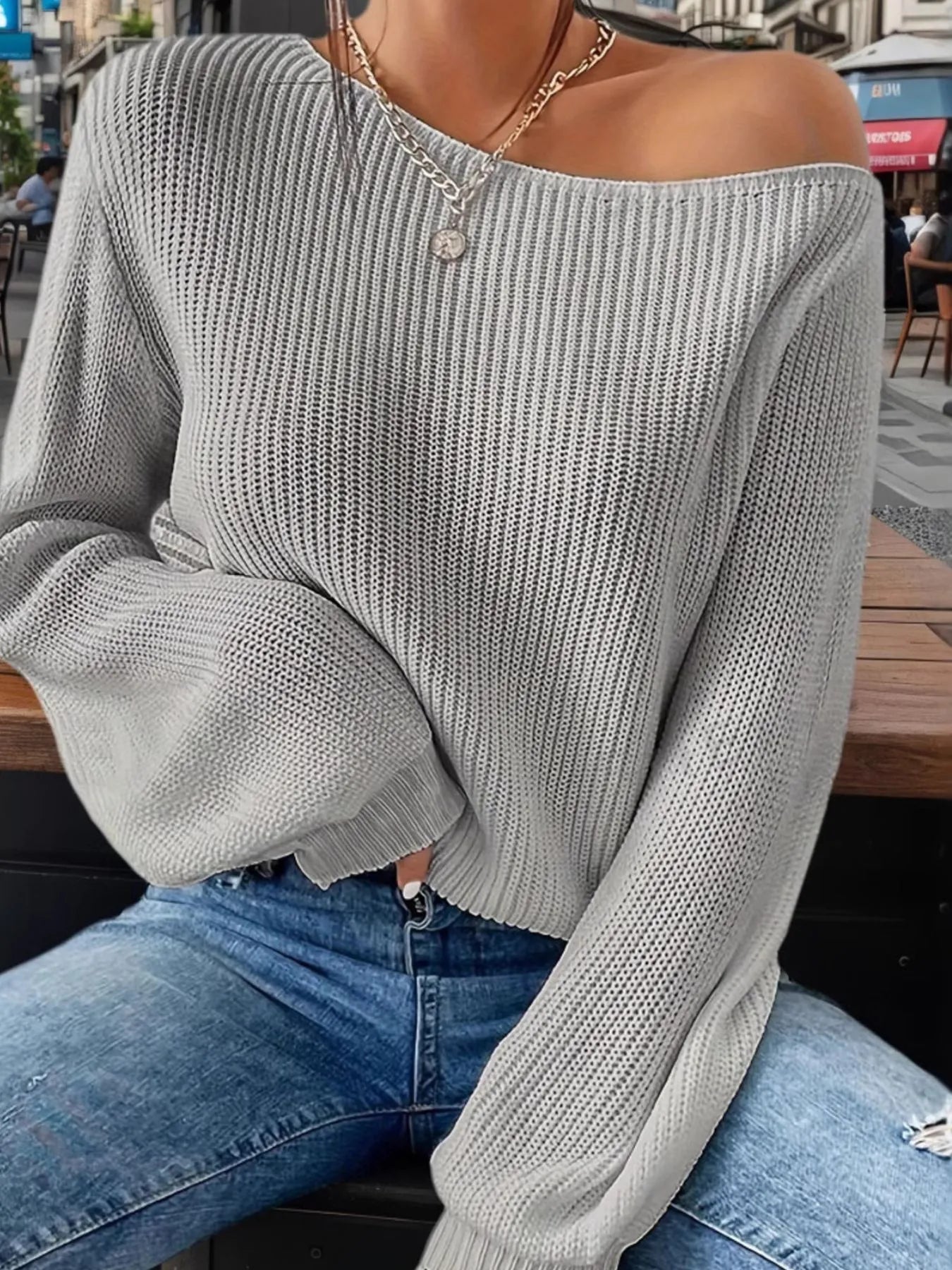 One-Shoulder Ribbed Knit Top with Relaxed Fit - Fashorio